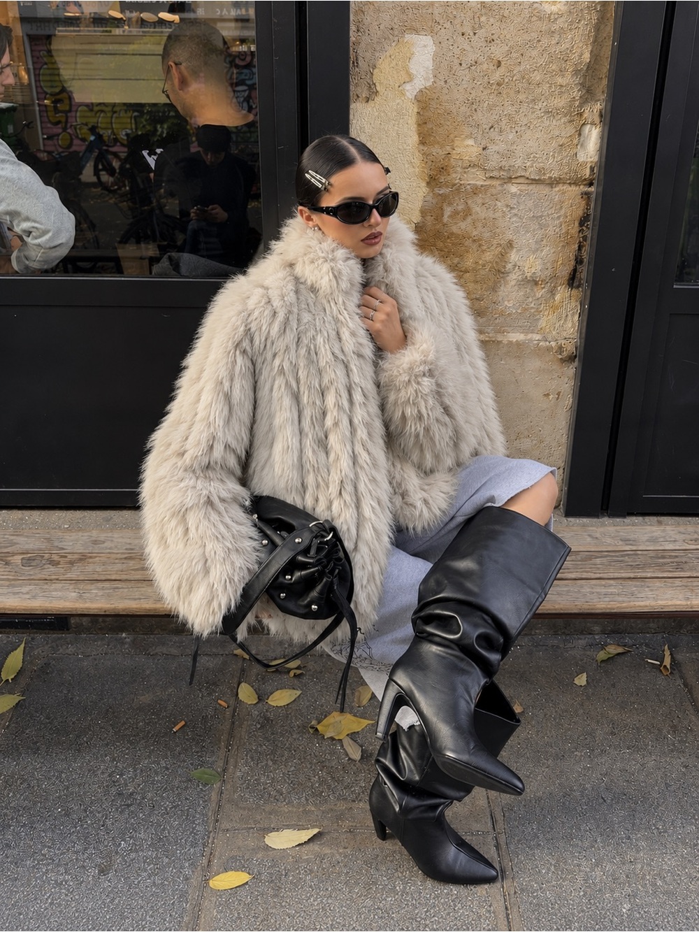 Lux Plush vintage fox Faux Fur coat funnel neck  large xl